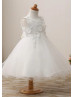 Ivory Lace Tulle Curly Hem Floral Flower Girl Dress